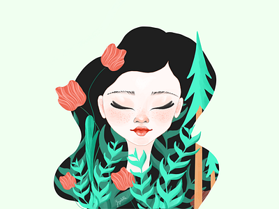 Forest Bath (Shinrin-Yoku) contrast design designer digital feeling forest girl illustration nature package portrait poster procreate