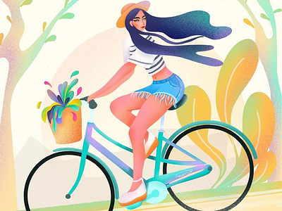 Sunday afternoon bike biker colorful cute cycling drawing girl illustration procreate rider