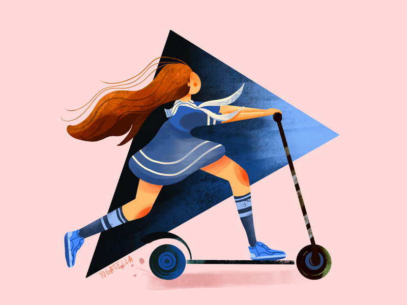 Childhood memoriez procreate marketing scooter girl sailor ux ui digital drawing illustrators illustration