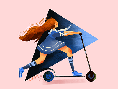 Childhood memoriez digital drawing girl illustration illustrators marketing procreate sailor scooter ui ux