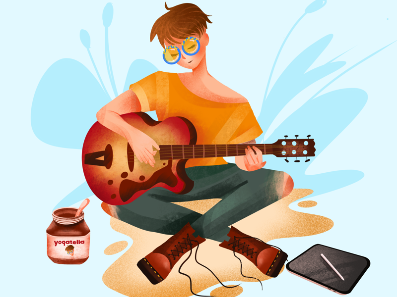Self portrait guitarist ipad digital ui girl drawing yogatella nutella music guitar illustrator illustration