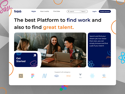 Finjob - Platform to find work and also find great talent branding design graphic design illustration landing page ui ui ux design ux