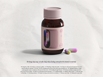 Creativity pills 💊 branding creativity gradient illustration inspiration mockup pill bottle pills poster design retro design texture
