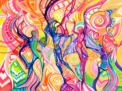 Chaos design girl illustration pattern teenager teens watercolor