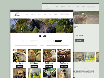 Pet Adoption Website - Filter and Request a Pet filter page high fidelity prototype mockup pet adoption website prototype request a pet ui ux