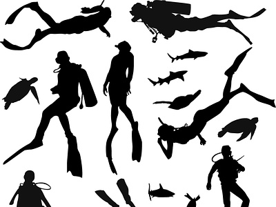 Scuba diving silhouette vector illustration