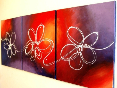 Floral Delight modern painting for home and office 3 panel 3 piece abstract decor floral flower modern art original painting triptych wall art