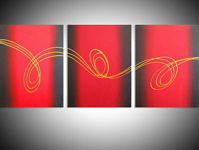 gold strand thick swirls of gold on brown and red 3 panel 3 piece abstract metallic modern art original painting triptych wall art