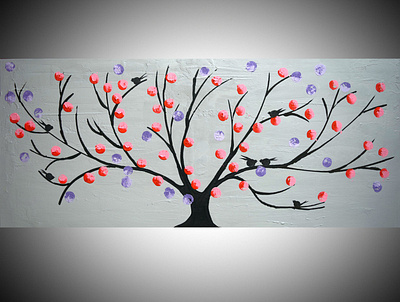 summer birds cute playful birds in a summer tree abstract illustration impasto large artwork love birds original painting wall art