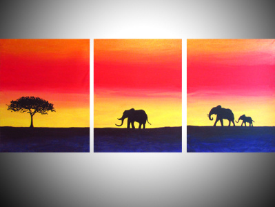 elephants on a red sunset , wildlife baby elephant cute abstract african art african elephant baby animals baby elephant wall art