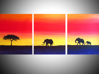 elephants on a red sunset , wildlife baby elephant cute