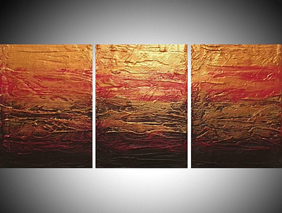 Beauty in the Breakdown triptych painting in four sizes acrylic gold original painting red set of 3 triptych wall art