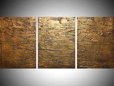 golden triptych painting, in acrylic