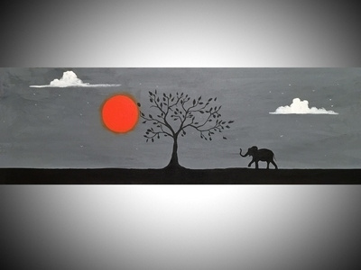 elephant at sunset, animal art wildlife african artwork
