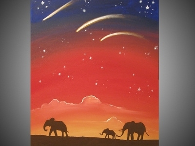 baby elephant at sunset, animal art wildlife african artwork 2d abstract animal animals designer illustration nature painting