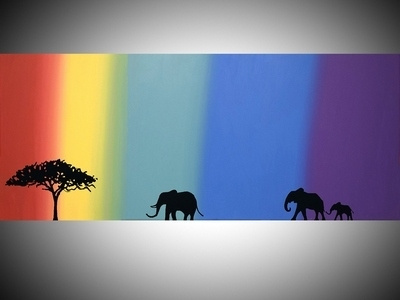 elephants on rainbow isle, african animal art