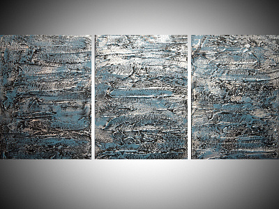 turquoise art triptych painting