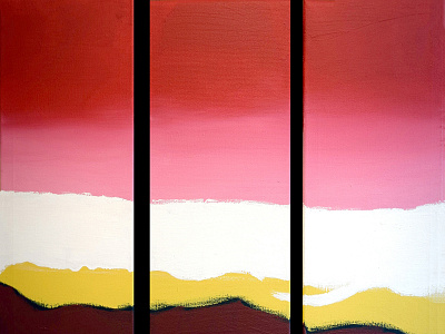 Rainbow Painting in triptych red yellow white brown art