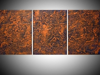 triptych orange and blue impasto artwork for home and office
