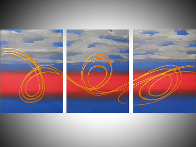 " Golden Sky "triptych canvas hand made original wall art