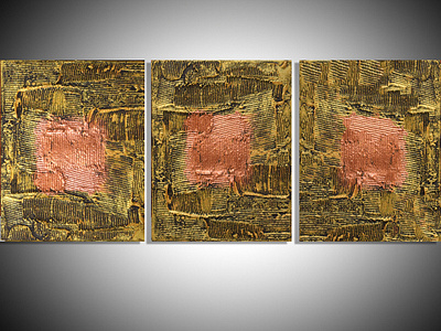 Copper State impasto painting 3 panel 3 piece abstract art copper decor gold impasto mettallic modern original painting steam punk triptych wall art
