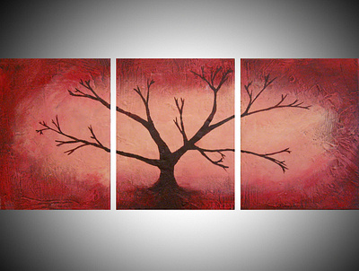 The Red Forest abstract triptych 3 panel 3 piece abstract decor illustration landscape modern art original painting triptych wall art