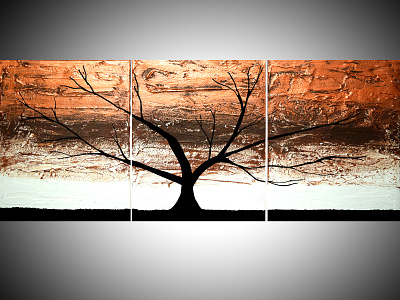 Copper Tree metallic painting 3 panel abstract copper foil copper painting decor large wall art metallic modern art original painting triptych wall art