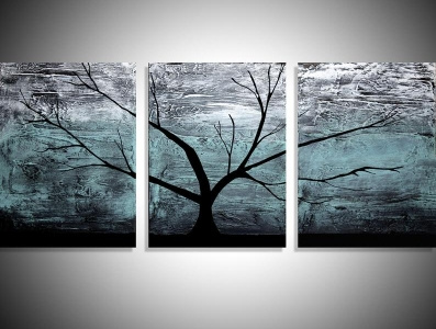 tree abstract turquoise 3 panel abstract decor impasto modern art original painting tree triptych wall art