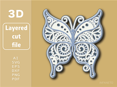 Butterfly SVG, Paper cut file, Cricut project 3d butterfly svg cricut svg cut file cutting design home decor svg layered cut file layered svg mandala svg