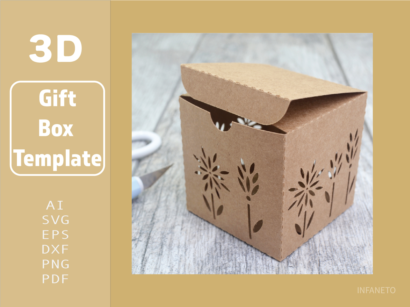 Gift box template Cutting files Cricut cut file Silhouette patte by ...