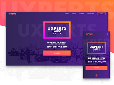 UXPERTS Lagos Event Landing Page debut gradients lagos landing page layout mobile visual design web