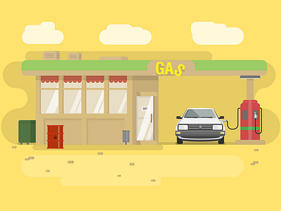 Gas Station Illustration (Day) car gas gas station illustration shop station