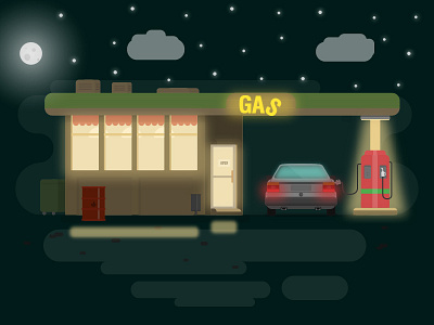 Gas Station Illustration (Night)