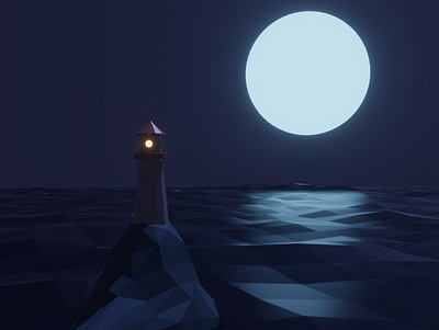 Lighthouse in Moonlight ⚓️ 3d 3d art 3d illustration 3d modeling 3d render blender blender 3d blue design eevee illustration lighthouse low poly moonlight night ocean