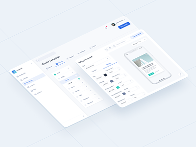 Create a Campaign b2b b2c campaign campaign creator configuration configure dashboard form form elements forms isometric isometric illustration mobile notifications push notification saas software system system design ui component