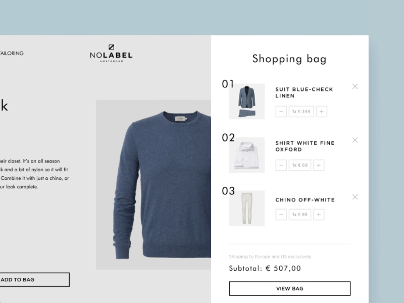 No Label – Shopping Bag animation clean design ecommerce minimal responsive shop ui ux web webshop website