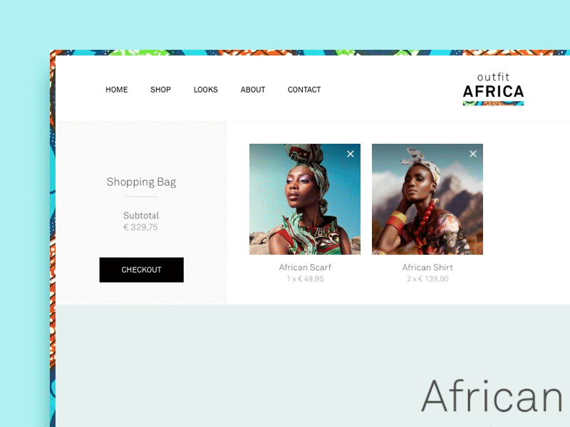 Outfit Africa – Shopping Bag animation clean design ecommerce minimal responsive shop ui ux web webshop website