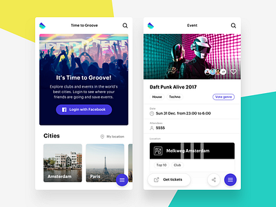 Time to Groove App cards clean events interface ios iphone minimal mobile ui ux
