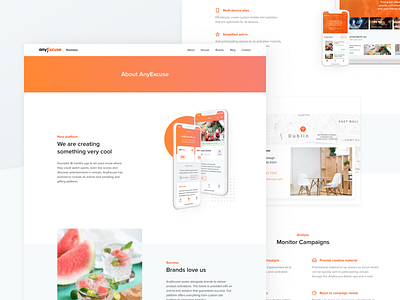 anyExcuse – Business Landing Page about page business business landing page clean flat design homepage interface landing landing page minimal ui ux