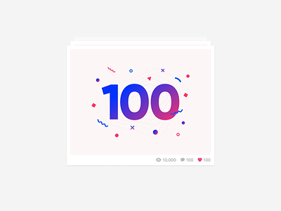 100th Dribbble Shot! 100 100 shot 100 shots card cards cards animation celebrate celebration confetti count dribbble shot dribbble shots gif animation hundred illustration milestone number party shapes typography