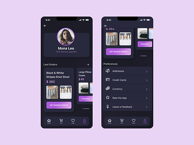 User Profile for Furniture Mobile App app appdesign behance dailyui design dribbblers figma mobileappdesign purple ui uidesign userexperience userinterface ux