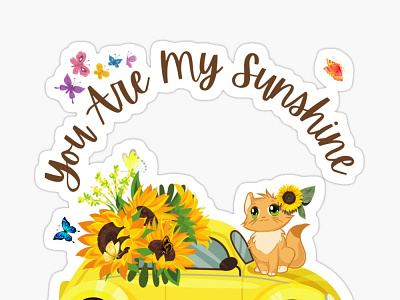 You are My Sunshine cat cute animal graphic design illustration sunflower art