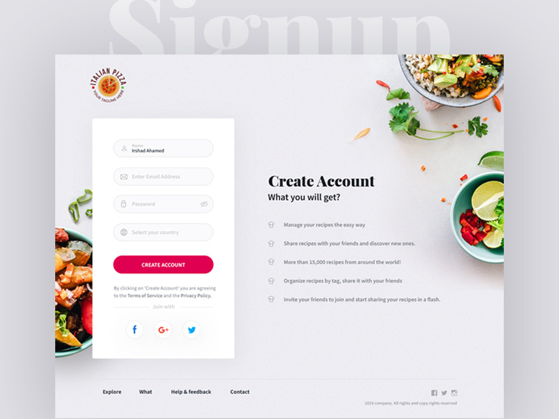 Food Recipes - Signup page by SystimaNX on Dribbble