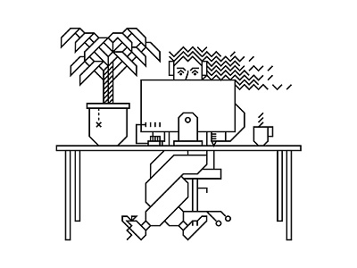 Office black graphic design illustration line art lines selfportrait white work space workaholic