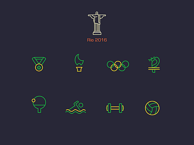 Rio 2016 Olympics line Icons 