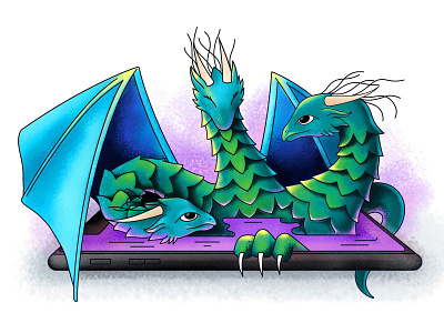 Three-headed Dragon Illustration animal animal art autodesk sketchbook cartoon colorfull concept creature dragon drawing fairytale illustration legend mobile