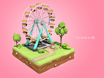 Ferris Wheel cinema4d dribbble enjoy entertainment fairytale low lowpoly park pink poly tree wheel