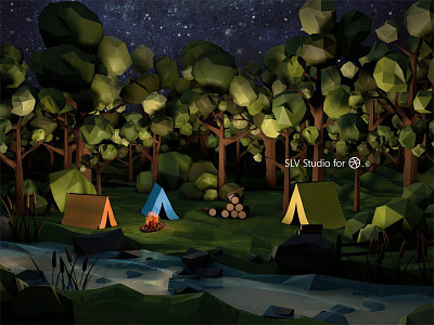 Low poly night camp atmosphere camp cinema4d dribbble lowpoly night polygons tutorial