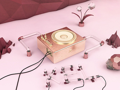 Music box box c4d christal cinema4d lowpoly music neon pink tube