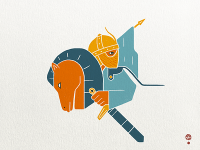 Pride of the Cavalery blocky cavalery color blocks horse illustration knight persian print risoprint simpple spear